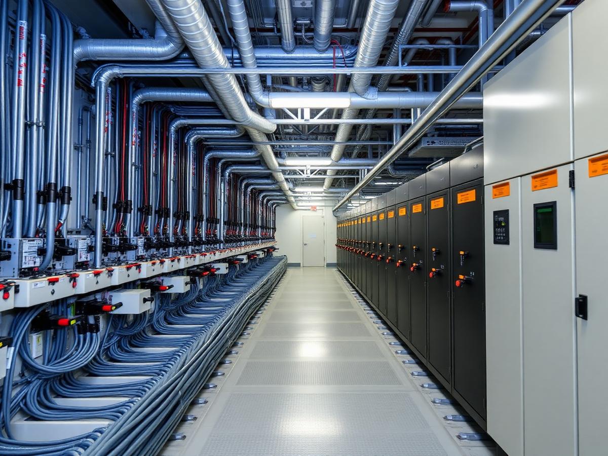 Sala elétrica industrial com CCM e eletrocalhas